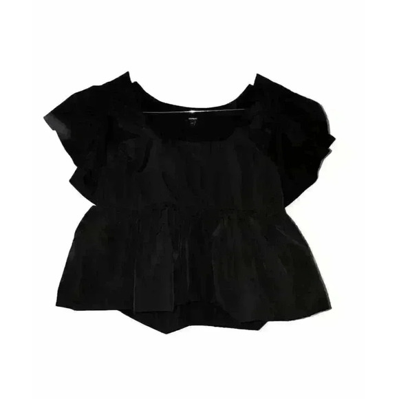 Express Women’s Black Square Neck Peplum Blouse Flutter Sleeve Size Small - Picture 4 of 9